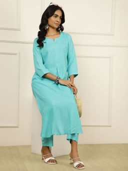 Jaipur Kurti - Blue Solid Kurta with Pant (Set of 2)