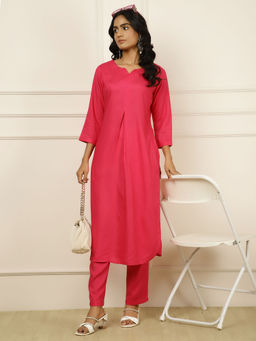 Jaipur Kurti - Pink Solid Kurta with Pant (Set of 2)