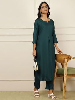 Jaipur Kurti - Teal Solid Kurta with Pant (Set of 2)