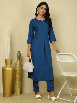 Jaipur Kurti - Blue Solid Kurta with Pant (Set of 2)