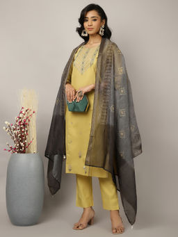 Jaipur Kurti - Yellow Embroidered Kurta with Pant and Dupatta (Set of 3)