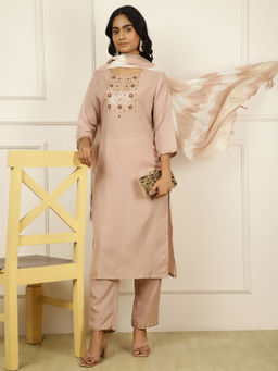 Jaipur Kurti - Art Silk Crepe Mirror Work Kurta with Pant and Dupatta (Set of 3)