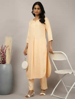 Jaipur Kurti - Peach Solid Straight Kurta with Pants (Set of 2)