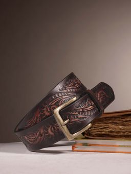 Celtic - Handcrafted Brown Leather Western Belt with Brass Buckle