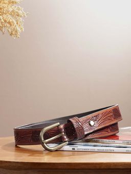 Celtic - Premium Brown Leather Hand-Carved Belt Elegant Formal Wear Accessory