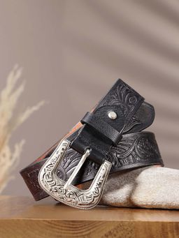 Celtic - Sophisticated Craftsmanship Hand-Carved Black Leather Belt