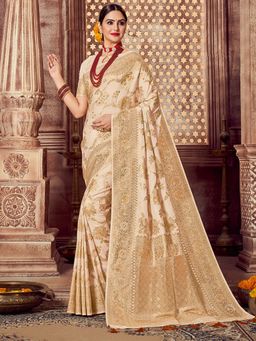 Odette - Off White Women Saree with Unstitched Blouse