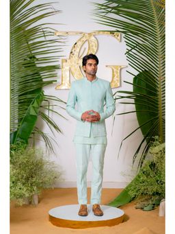 Runit Gupta - Powder Blue Embroidred Jodhpuri Jacket with Kurta and Pant (Set of 3)