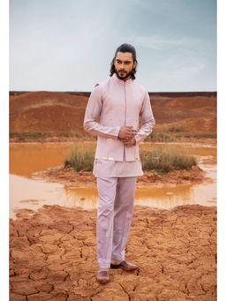 Runit Gupta - Periwinkle Tiger Bundi Jacket with Kurta and Pant (Set of 3)