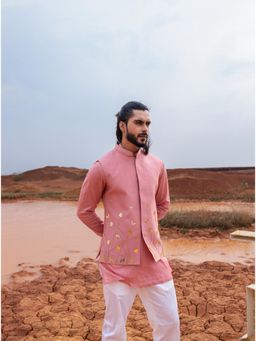 Runit Gupta - Dusty Onion Bundi Jacket with Kurta and Pant (Set of 3)