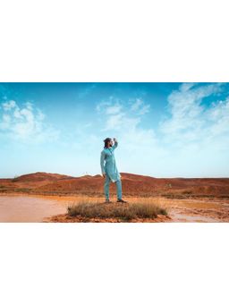 Runit Gupta - Royal Reign Aqua Kurta with Pant (Set of 2)