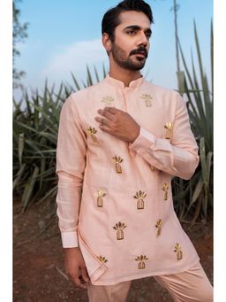 Runit Gupta - Peach Palace Short Kurta with Pant (Set of 2)