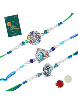 Estele - Silver Oxidized Plated Gehena Rakhis with Roli Chawal & Greeting Card