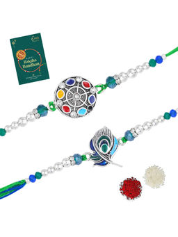 Estele - Silver Oxidized Plated Gehena Rakhis with Roli Chawal & Greeting Card