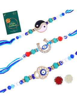 Estele - Gold Plated Evil Eye Gehena Rakhis with Roli Chawal & Greeting Card