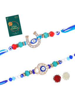 Estele - Gold Plated Evil Eye Gehena Rakhis with Roli Chawal & Greeting Card