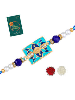 Estele - Gold Plated Multicolor Gehena Rakhi with Roli Chawal & Greeting Card