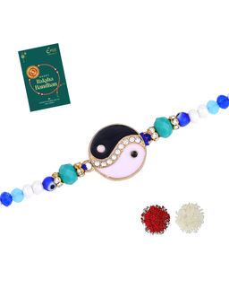Estele - Gold Plated Stunning Evil Eye Gehena Rakhi with Roli Chawal & Greeting Card