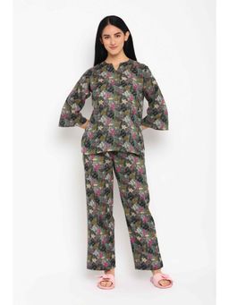 Shopbloom - Animal Flower Print Cotton Long Sleeve Womens Night Suit (Set of 2)