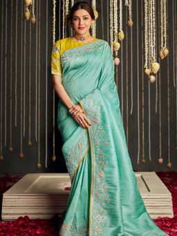 Odette - Sea Green Silk Woven Design Saree with Unstitched Blouse