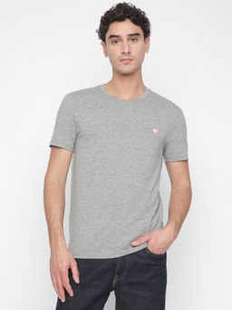 Guess - Men Grey Solid T-Shirt