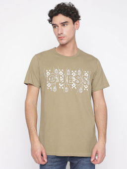 Guess - Men Khaki Embroidered T-Shirt