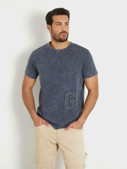 Guess - Men Blue Solid T-Shirt