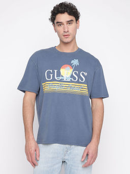 Guess - Men Blue Graphic T-Shirt