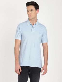 Guess - Men Blue Solid Polo T-Shirt