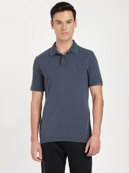 Guess - Men Blue Solid Polo T-Shirt