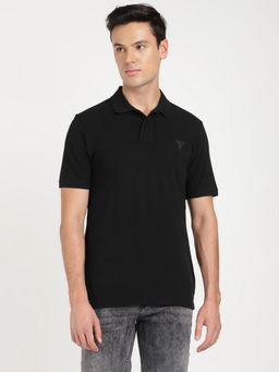Guess - Men Black Solid Polo T-Shirt