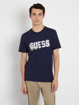 Guess - Men Navy Blue Printed T-Shirt