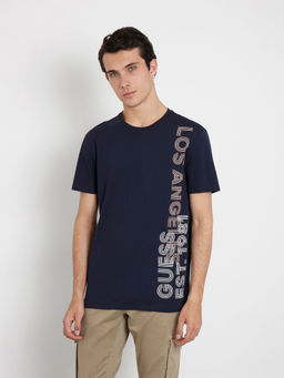 Guess - Men Navy Blue Printed T-Shirt