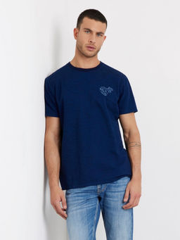 Guess - Men Navy Blue Printed T-Shirt