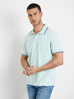 Guess - Men Blue Solid Polo T-Shirt