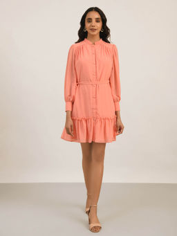 Attic Salt - Pink Ruffle Shirt Dress