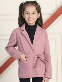 Mini & Ming - Girl's Mauve Solid Winter Coat with Belt (Set of 2)