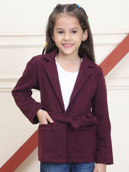 Mini & Ming - Girl's Burgundy Solid Winter Coat with Belt (Set of 2)