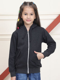 Mini & Ming - Girl's Grey Solid Hoodie