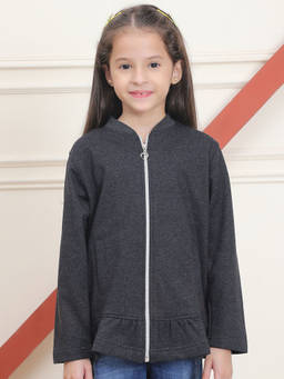Mini & Ming - Girl's Grey Solid Sweatshirt