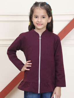Mini & Ming - Girl's Burgundy Solid Sweatshirt