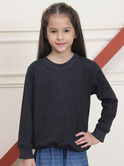 Mini & Ming - Girl's Grey Solid Sweatshirt