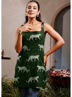 SAK JAIPUR - Green Women Rayon Printed Shoulder Strap Neck Straight Kurta