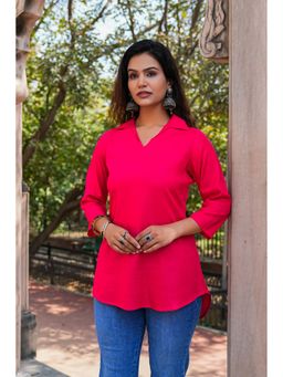 SAK JAIPUR - Pink Women Rayon Printed Collar NeckHip Length Straight Kurti