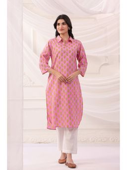 SAVI - Pink Cotton Printed Designer Kurta