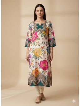 Silk Land - Multi-Color Women Casual Wear Rayon Blend Straight Digital Print Round Neck Kurta