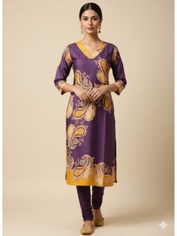 Silk Land - Purple Women Casual Wear Rayon Blend Straight Digital Print Kurta