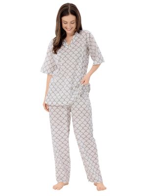 PIU Kurti Style Pure Cotton 3/4Th Sleeves Printed Co-Ord - White (Set of 2)