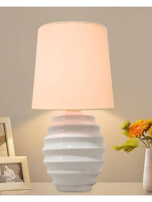 Buy Homesake Ceramic Table Lamp Ribbed White Fabric Shade Online
