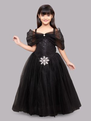 Princess Mock Neck Sequined Ball Gown for Girls - White